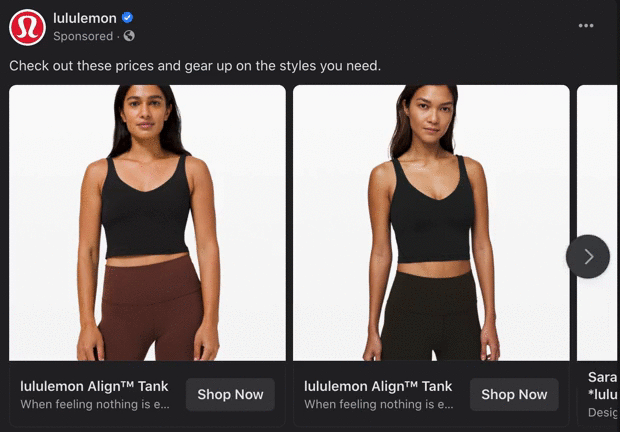 facebook dynamic product ad ad types example
