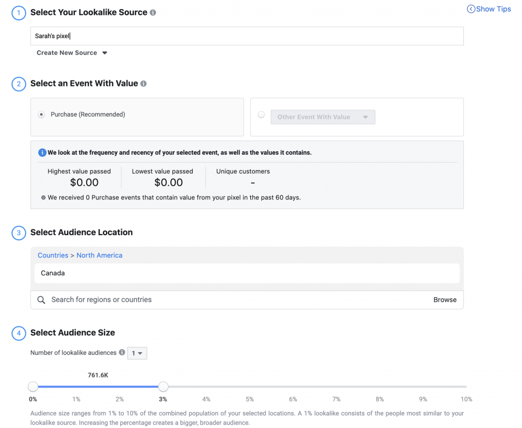 Facebook target audience example lookalike