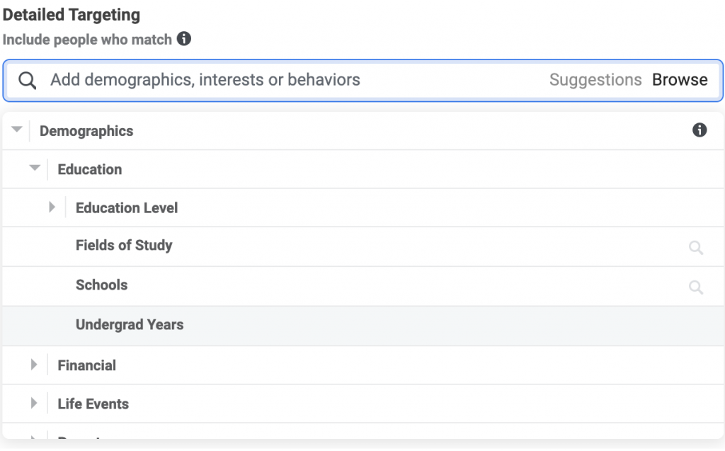 facebook saved target audience example detailed targeting