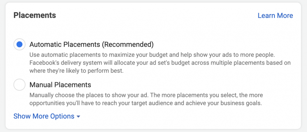 Ad placements facebook target audience example