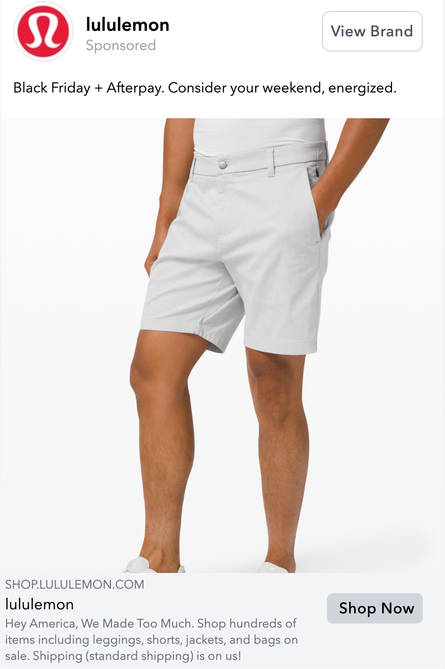Lululemon Facebook ad BFCM